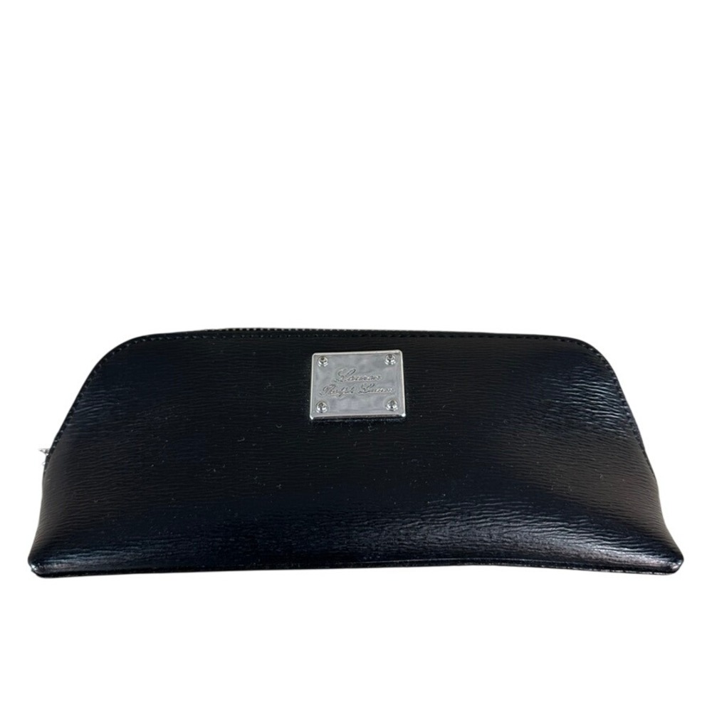 Lauren Ralph Lauren Black Textured Faux Leather Cosmetic Makeup Pouch Bag